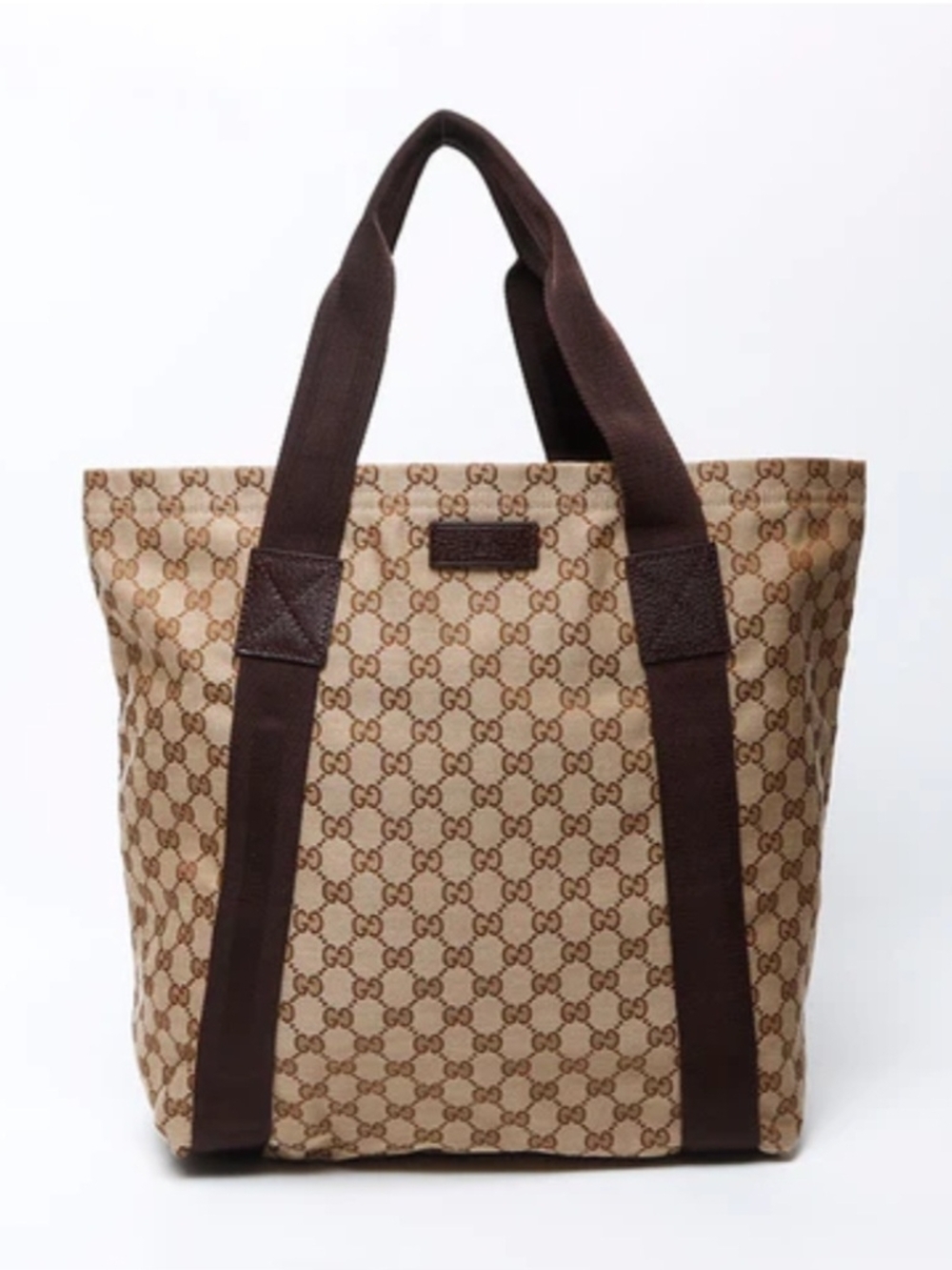 Gucci Beige GG Canvas Tote with Brown Straps